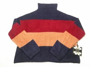 CLICHE Wool Blend Color Block Mock Neck Sweater Navy Red Beige Woman's Sz XL NWT